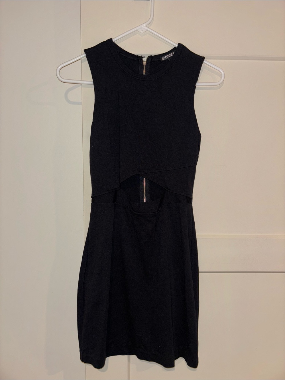 Express Black Sleeveless Mini Dress with Front Cutout